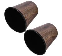 Yardwe wood grain garbage bin 2pcs Retro-style Round Plastic Trash Can 7L 1.8 Gallons Smooth Finish Easy to Wipe Clean for Bathroom Kitchen Home Office