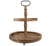 Yardwe Wooden 2-layer Cake Stand for Cupcakes and Sweets, Rustic Brown Synthetic Material Tower to Show Cupcakes and Highlight Sweet Treats, for Wedding Party Or Farmhouse Home Interior