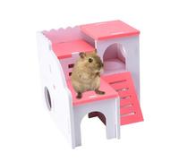 Yardwe Wooden Hamster House Double Layer Cottage Safe Sleeping Playing Space for Hamsters Design Hideout Fun Toy for Pets