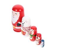 Yardwe Wooden Russian Nesting Doll Layers Christmas Santa Claus Cartoon Matryoshka Decorative Xmas Home Ornament Collectors