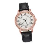 Yardwe Wristwatch Comfortable Strap Black for Imitation Digital Leather Quartz Fashionable Wrist Watch with Diamond Decoration Scale, Vintage Style Luminous Women Ladies