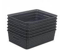 Yarebest 6 Packs Grey Woven Storage Baskets, Plastic A4 Shallow Tray Basket