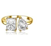 Yaresul Adjustable Toi Et Moi 14K Gold Plated Engagement Ring for Women Radiant-Cut & Pear-Shaped AAAAA Cubic Zirconia Fake Wedding Ring|Statement Promise Ring for her Choose Open Size 5-9, stone