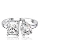 Yaresul Adjustable Toi Et Moi 14K Gold Plated Engagement Ring for Women Radiant-Cut & Pear-Shaped AAAAA Cubic Zirconia Fake Wedding Ring|Statement Promise Ring for her Choose Open Size 5-9, Cubic