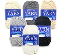 YARFOFUN 6 Pack Beginners Crochet Yarn Black Grey Beige White Cotton Nylon Blend Yarn for Crocheting Knitting with Easy-to-See Stitches - Black White Series