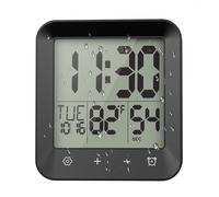 Yariaii Waterproof Shower Clock, Digital Bathroom Kitchen Wall Clock Timer with Temperature, Touch Screen, Suction, Hanging Hole, Battery Operated, Black