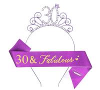 YARIEW 30th Birthday Decorations 30th Birthday Headband + 30 & Fabulous Birthday Sash + Pearl Pin Set, 30th Birthday Sash and Tiara for Women, Happy 30th Birthday Gifts for Women