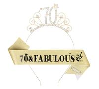 YARIEW 70th Birthday Headband and Birthday Sash + Pearl Pin Set, 70 & Fabulous Crown and Sash, Happy 70th Birthday Decorations for Women, 70th Birthday Gifts for Women, 70th Birthday Party Favor