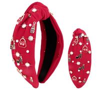 YARIEW Bride Knotted Headband for Women and Girls Bride Headband Embellished Crystal Pearl Bag Lipstick Bachelorette Party Decorations Bridal Shower Wedding Hair Accessories Party Gifts, Red