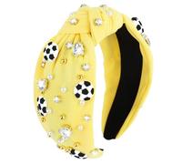 YARIEW Soccer Headbands for Women Wide Knotted Jeweled Headband for Women Girls Top Knot Headband for Women Soccer Accessories Game Day Sports Fan Mom Halloween Christmas Gifts (Yellow)