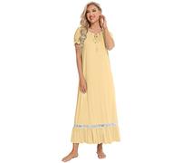 YARISNEY Women's Princess Sleep Gown Victorian Ankles Length Night Dress Ladies Short Sleeve Knit Night Gown Light Blue,L