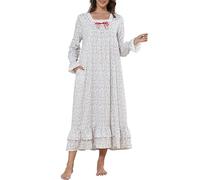 YARISNEY Women's White Nightgown Cotton Victorian Nightdress Retro Country Sleepwear with 2 Pockets (Red Flower,S)