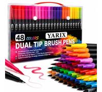 YARIX 48 pcs Colouring pens, Dual Tip brush pens, felt tip pens, Coloured pens for colouring books, Art Markers set, drawing pens for calligraphy and Anime,Colouring pens for adults and kids..