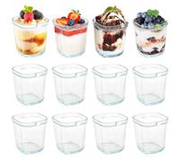 yarlung 12 Pack 5 Oz Glass Pudding Cups, Small Dessert Bowls Clear Custard Cups, Square Parfait Cups Tasting Glasses for Fruit Yogurt, Jelly, Ice Cream, Oat, Nut, Snack