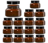 Yarlung 16 Pack 8 Oz Amber Plastic Jars with Lids, Brown Body Scrub Jars Empty Refillable Containers Round Low Profile Samples Jars for Lotion, Body Butter, Sugar Scrub, Cream
