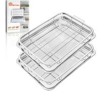 Yarlung 2 Pack Air Fryer Basket for Oven, Stainless Steel Crisper Tray Set 38 x29cm and 35.5x25.4cm, Nonstick Grill Basket Baking Tray Air Fryer Accessories for Fries, Chicken, Outdoor BBQ