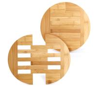 Yarlung 2 Pack Bamboo Trivet Expandable 10 Inch to 12.5 Inch/25cm to 31.7cm, Round Hot Pad Trivet Wooden Heat Resistant Mat for Hot Dishes, Bowls, Plates, Pots and Pans, Tabletop Protection