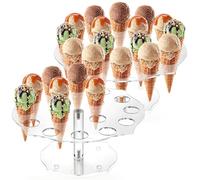 yarlung 2 Pack Ice Cream Cone Holder, 16 Holes Acrylic Waffle Cone Display Stand, Clear Hand Roll Sushi Popcorn Rack for Party Buffet Birthday Wedding
