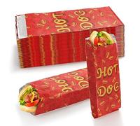 Yarlung 200 Pack Hot Dog Bags Grease-proof Food Wrapper, Warming Aluminum Foil Wrap Paper Sleeves Retain Heat for Popcorn, Sausages, Snack Bars, Food Trucks, Carnival, 24cm x 7.6cm x 3.8cm