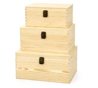 Yarlung 3 Pack Unfinished Wooden Boxes with Hinged Lids, 3 Sizes Nesting Storage Box for Crafts, Unpainted DIY Gifts Box for Jewelry, Treasure Chest, Art Hobbies, Front Clasp