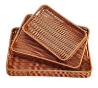 Yarlung 3 Pack Woven Baskets Serving Trays with Handles, Poly Wicker Bread Baskets Rectangular Platters for Fruit, Vegetables, Breakfast, Drinks, Snacks, Dining Coffee Table, 3 Sizes