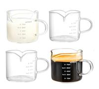 Yarlung 4 Pack Glass Measuring Cups with Double Spouts, Shot Glasses Triple Pitcher for Milk, Espresso, Coffee, Graduated 75ml / 2.5 Oz