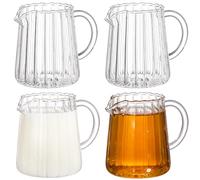 Yarlung 4 Pack Small Glass Pitcher, 8.5 Oz Crystal Clear Coffee Milk Creamer with Handle, Creative Tea Pitcher Fair Cups for Table Serving, Salad Sauce, Elegant Wave Shaped