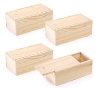 yarlung 4 Pack Unfinished Wood Storage Box with Slide Lid, Vintage Keepsake Case Cards Container Small Gift Box for Art Hobbies, DIY Craft, Desktop Bead Organizer, Jewelry Storage