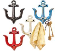 yarlung 4 Pack Vintage Nautical Anchor Design Wall Hooks, Shabby Chic Cast Iron Coat Hooks Rack, Decorative Wall Mount Rustic Metal Towel Hanger, 4 Colors