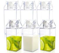 yarlung 6 Pack 25 Oz Milk Carton Water Bottle, Clear Plastic Milk Bottles Leakproof Square Water Bottles for Outdoor Sports Travel Camping