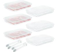 yarlung 6 Pack Bacon Keeper for Refrigerator, Deli Meat Saver Container with Airtight Lid, Cold Cuts Fridge Food Storage, 2 Serving Tongs