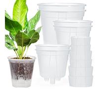 yarlung 6 Pack Self Watering Pots with Reservoir Tray and Holes, Clear Plastic Self Watering Planters for Indoor/Outdoor Plants Flowers, Round 4.75" 6" 7"