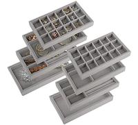 Yarlung 8 Pack Organizing velvet jewelry trays, stackable jewellery display case drawer inserts tray, necklace holder for Earring, Ring, Bracelet, Brooch, Watch, Multi-slot Design, 21x12.7x2.5cm