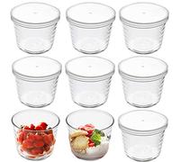 Yarlung 9 Pack Small Glass Bowls with Plastic Lids, 6.8 Oz/200ml Clear Pudding Cups Fruits Dish Glass Containers for Salad, Sauces, Cereal, Dessert, Snacks, Refrigerator, Freezer Food Storage