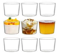 yarlung 9 Pack Small Glass Dessert Bowls, 8 Oz(250ml) Custard Cup Clear Pudding Cup, Tasting Glasses Prep Bowls for Parfait, Ice Cream, Party Birthday