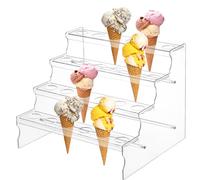 yarlung Acrylic Ice Cream Cone Display Stand, 24 Holes Clear Food Cone Holder Rack, 4 Layer Waffle Sushi Hand Roll Stand for Party Buffets, Birthday, Wedding, Christmas