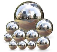 yarlung Set of 10 Stainless Steel Gazing Balls, 50-150 mm Garden Mirror Globe Floating Pond Sphere, Silver Polished Hollow Ball Reflective Ornament for Home Yard Outdoor Lawn Decoration