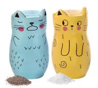 Yarlung Set of 2 Cat Salt and Pepper Shaker, Cute Ceramic Salt Shaker Novelty Small Seasonings Jar Tabletop Kitchen Accessories for Cat Lovers, Home Decor