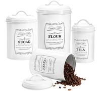 yarlung Set of 4 Kitchen Canisters with Airtight Lids, Coffee Tea Sugar Flour Tin Jars Nesting Food Storage Container Set for Farmhouse Decor, 4 Sizes