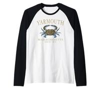 Yarmouth Massachusetts Crab Town Since 1639 Tan Letters Raglan Baseball Tee