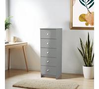 Yarmouth Ready Assembled Matt Grey 5 Drawer Bedside Chest (H)1067mm (W)370mm (D)390mm