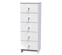 Yarmouth Ready Assembled Matt White 5 Drawer Bedside Chest (H)1067mm (W)370mm (D)390mm