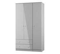 Yarmouth Ready Assembled Modern Grey 2 Drawer Tall Triple Wardrobe (H)1960mm (W)1108mm (D)530mm