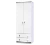 Yarmouth Ready Assembled Modern Matt White 2 Drawer Tall Double Wardrobe (H)1960mm (W)740mm (D)520mm