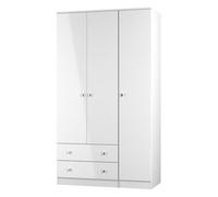 Yarmouth Ready Assembled Modern Matt White 2 Drawer Tall Triple Wardrobe (H)1960mm (W)1108mm (D)530mm