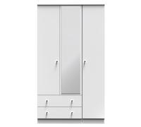 Yarmouth Tall Triple 2 Drawer Mirrored Wardrobe in White & White Matt - Ready Assembled - Lewis's Home | TJ Hughes