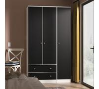 Yarmouth Wardrobe - 3 Door - 2 Drawer - Black Matt and White Matt