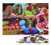 Yarn Basket Kittens Wooden Jigsaw Puzzles for Adults Fun 300 Pieces Education Game Stress Relief Toy Home Decoration Toy Intellectual Game Relaxation And Intelligence 300pcs (40x28cm)