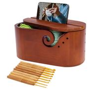 Yarn Bowl,Wooden Yarn Ball Storage with Removable Lid for Crocheting and Knitting,Handmade Crocheting Accessories Organizer,Ideal Gifts Set for Knitters(lncluding Crochet Hook)