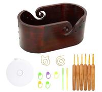 Yarn Bowl - Wooden Yarn Holder with 6PCS Smooth Crochet Bowl, Marking Buckle, Sewing Needle, Gold Spiral Weaving Tool, Small Measuring Tape, Crochet Bowls for yarns,Wooden Storage Bowls for Crocheters